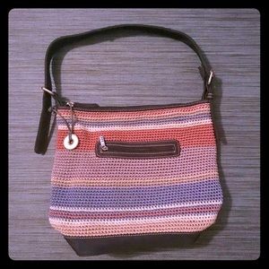 The Sak navy blue crochet striped purse shoulder bag